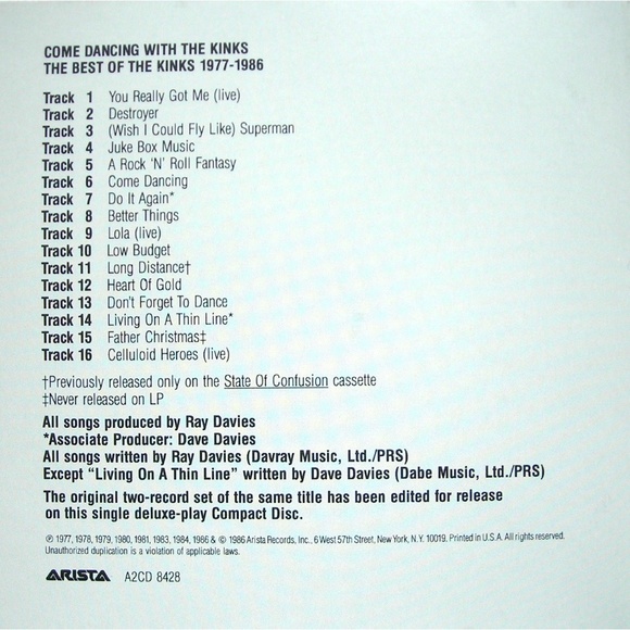 🦋 Come Dancing with the Kinks: The Best of the Kinks 1977-1986 CD 1986 Arista - Picture 2 of 3